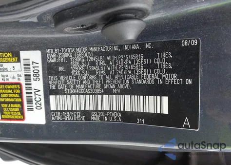 2010 Toyota Sienna Le from USA, damaged, VIN 5TDKK4CC0AS309854